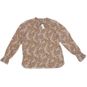 Ann Taylor Loft Printed Animal Print Tie Neck Flared Sleeves Top Blouse Sz S
